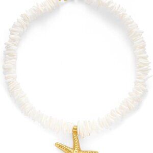 Starfish Pendant Puka Shell Necklace, Natural Seashell Surfer Clam Chips Necklac